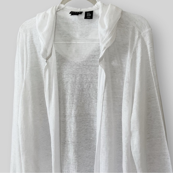 Tahari Linen Hooded Cardigan Sz 2X White Semi Sheer Coastal Resortwear Vacation - Picture 6 of 11